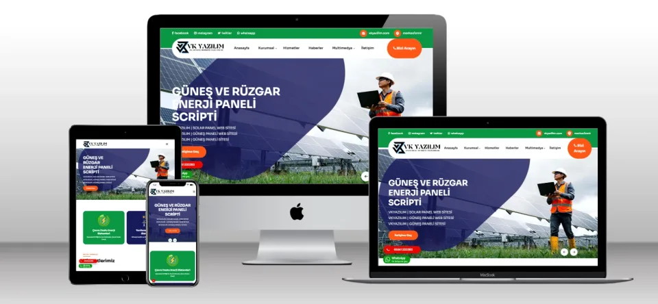 Kurumsal Solar Panel, Güneş Enerjisi Paneli Scripti V1 - Mobil Uyumlu Hazır Web Site - Vkyazılım