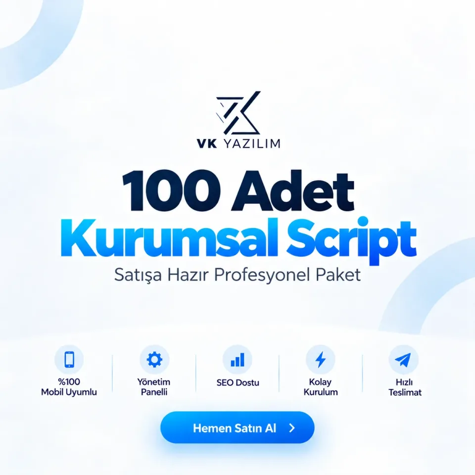 100 Adet Kurumsal Script - Mobil Uyumlu Hazır Web Site - Vkyazılım