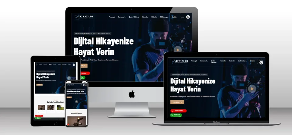 Kurumsal Prodüksiyon ve Senarist Scripti V1 - Mobil Uyumlu Hazır Web Site - Vkyazılım